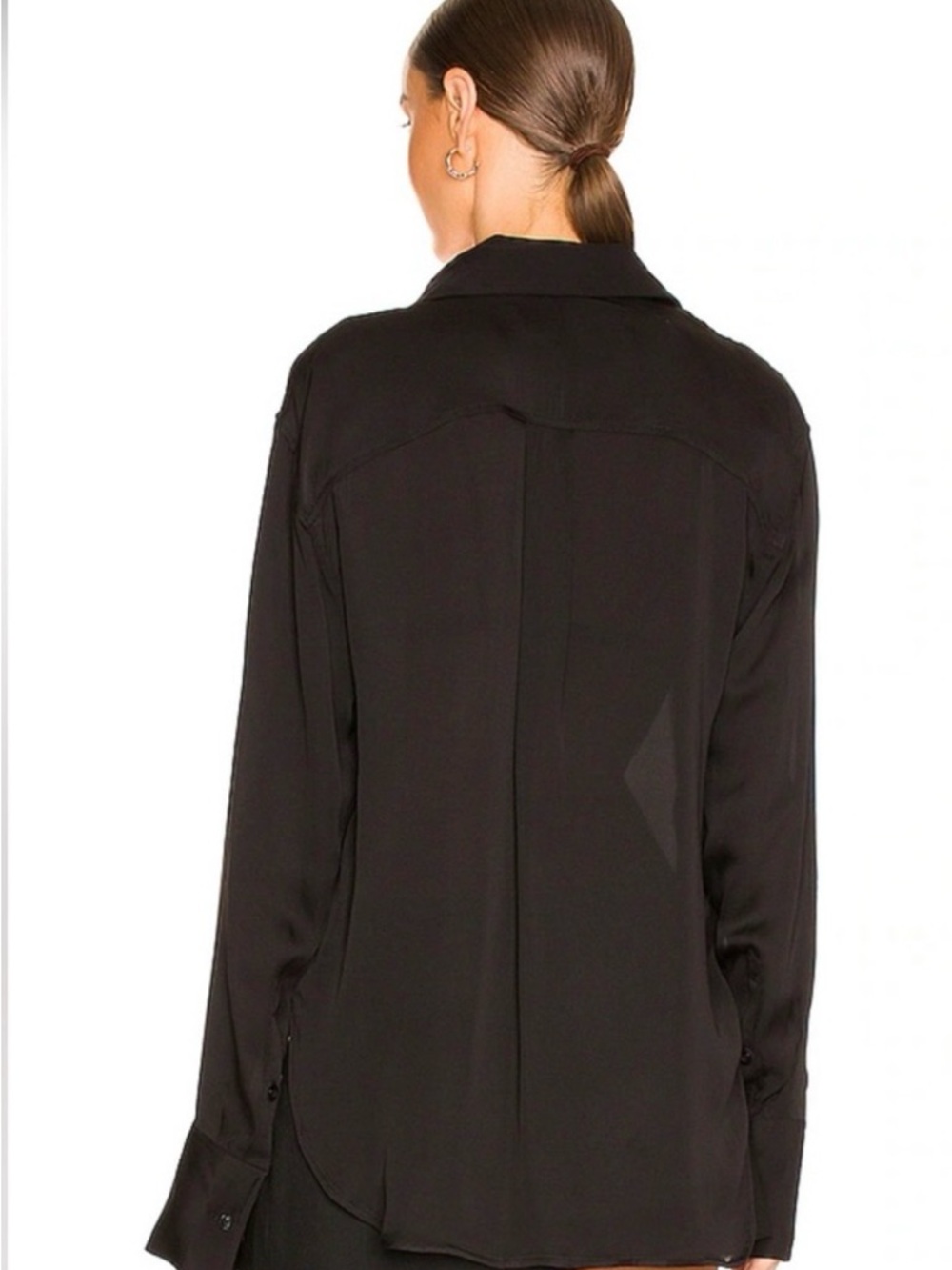 L'Academie Lenae Black Button Down Shirt Size S NWT Revolve Sheer Drapey Blouse - Picture 10 of 10